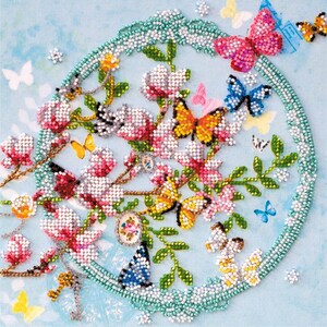 DIY Bead Embroidery Kit on art canvas Geisha and sakura Girl Size GIFT 23\u00d733 sm