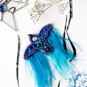 DIY Jewelry making kit &quot;Blue bird&quot;, Seed beaded brooch, Bead Embroidery Kit A07