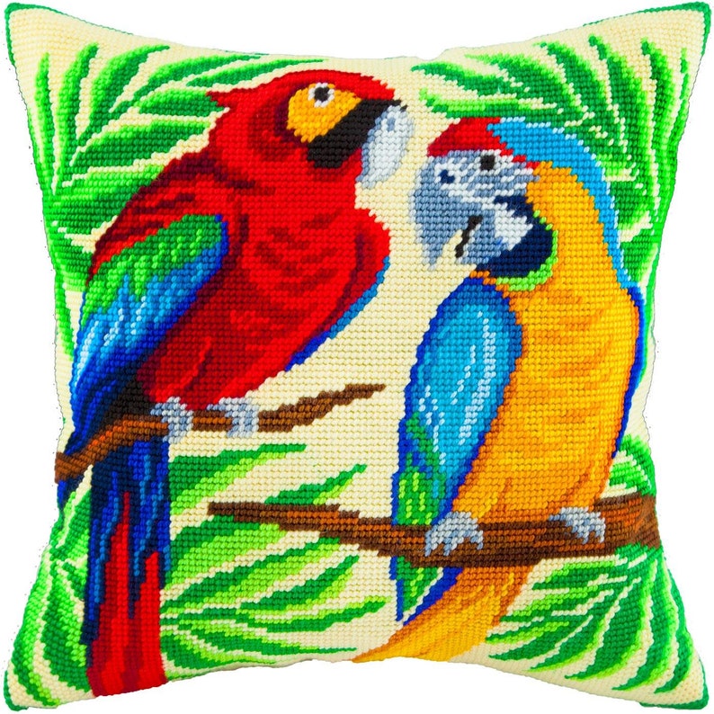 DIY Needlepoint Pillow Kit two Parrots Tapestry Etsy