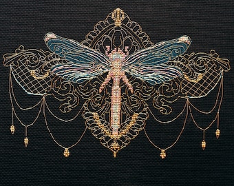 DIY Counted Cross Stitch Kit &quot;Golden dragonfly&quot;, Embroidery kit, Home decor, Abris Art A11