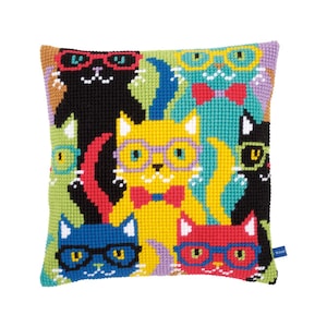 DIY Cross Stitch Cushion Kit &quot;Funny cats&quot; | Needlepoint Pillow Kit | Embroidery kit | Home decor
