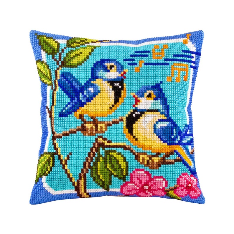 DIY Needlepoint Pillow Kit Birds Cross Stitch Etsy