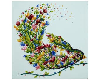 DIY Bead Embroidery Kit "A singing bird" | Beading Pattern Kit for Adults A27 | Handmade Home Decor on Art Canvas | Craft Kit | Handmade