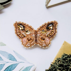 DIY Jewelry making kit "Gleam of citrine", Seed beaded brooch, Bead Embroidery Kit A05