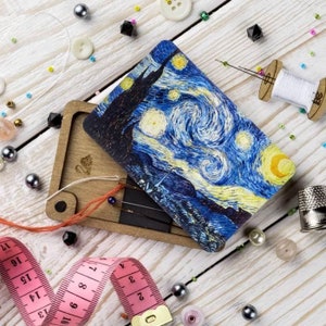 Scatola per lavori artigianali "La notte stellata, V. van Gogh", Porta-cuciture, Vassoio porta-perline in legno con coperchio in legno, Contenitore per conservare le perline