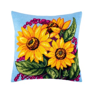 DIY Needlepoint Pillow Kit &quot;Sunflower Bouquet&quot;, Tapestry cushion kit, Half Cross Stitch Kit, Embroidery kit, size 16&quot;x16&quot; (40x40 cm)