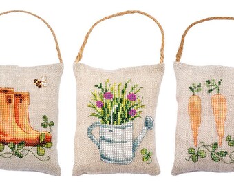 DIY Counted Cross Stitch Kit "Deco cushion kit Garden set of 3"  Embroidery kit, Home decor, Gift for her
