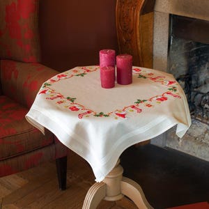 DIY Printed Tablecloth kit "Christmas", Printed Cross Stitch Kit, Embroidery table decor kit