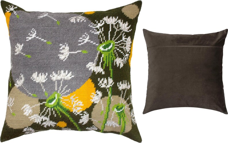 DIY Needlepoint Pillow Kit Dandelions in a Breeze, Tapestry cushion kit, Half Cross Stitch Kit, Embroidery kit, size 16x16 40x40 cm, image 6