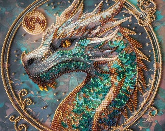 Bead Embroidery Kit "Breath of Fire " | DIY Beadwork Kit for Adults on Printed Canvas, Preciosa Beads