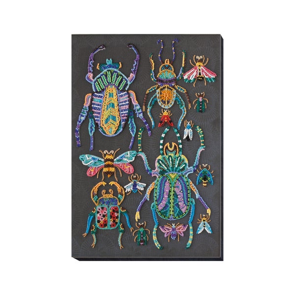 DIY Bead embroidery kit on art canvas "Beetles" Beadwork kit, Abris Art B01, diy needlework craft kit