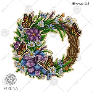 DIY Beaded Door Wreath Kit "Wildflowers and butterflies" Embroidery on wood, Home decoration, V01