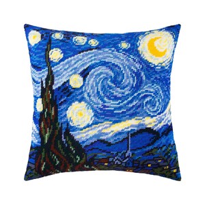 DIY Needlepoint Pillow Kit "Starry Night", Tapestry cushion kit, Half Cross Stitch Kit, Embroidery kit, size 16"x16" (40x40 cm), Printed