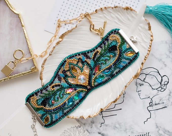 Bead Embroidery Kit "Viridian" | Seed Bead Bracelet Making Kit, DIY Jewelry Kit for Adults