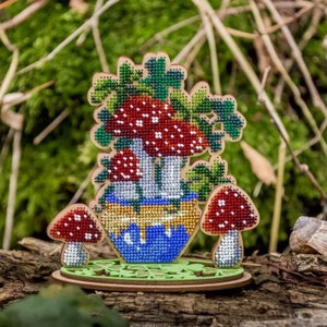 Kit fai da te per ricamo con perline su legno - "Funghi" / Decorazione con perline fatta a mano / Idea regalo perfetta