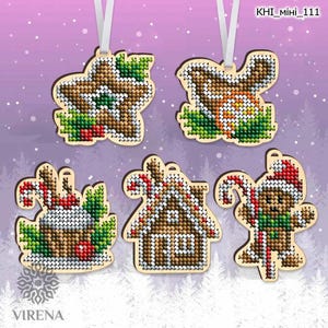 DIY Christmas tree toy kit "Christmas gingerbread" Set 5 pcs, Christmas tree decor, Christmas gift, Beaded ornament