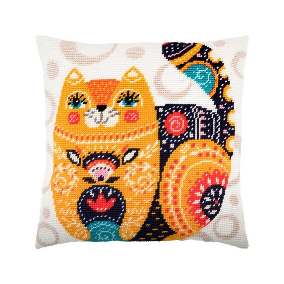 Diy Needlepoint Pillow Kit Cat Nouveau Tapestry Etsy