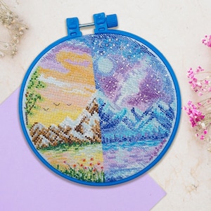 DIY Counted Cross Stitch Kit &quot;Noon and midnight&quot; with hoop, Embroidery kit, Home decor, Abris Art A08