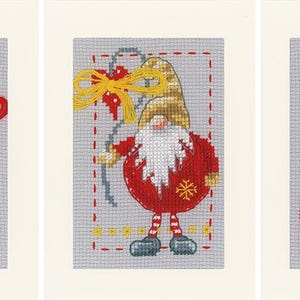 DIY-wenskaartenpakket kerstkabouters set van 3, telpatroon, borduurpakket, kerstkaarten
