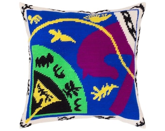 DIY Needlepoint Pillow Kit "Horse, Rider, and Clown" | Tapestry Cushion, Tent Stitch Embroidery Kit, Needlecraft Pillow, Printed Canvas
