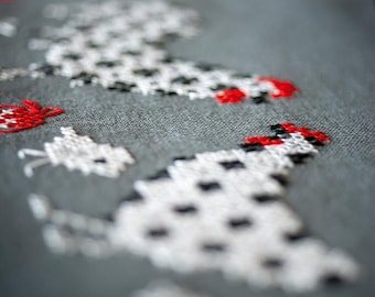 DIY bedrukt tafelkleedpakket "Haan en kip", bedrukt borduurpakket, borduurpakket tafeldecoratie