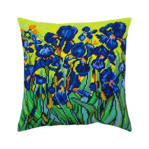 DIY Needlepoint Pillow Kit "Irises", Tapestry cushion kit, Half Cross Stitch Kit, Embroidery kit, size 16"x16" (40x40 cm), Printed Canvas