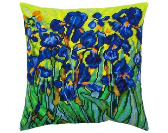 DIY Needlepoint Pillow Kit "Irises", Tapestry cushion kit, Half Cross Stitch Kit, Embroidery kit, size 16"x16" (40x40 cm), Printed Canvas