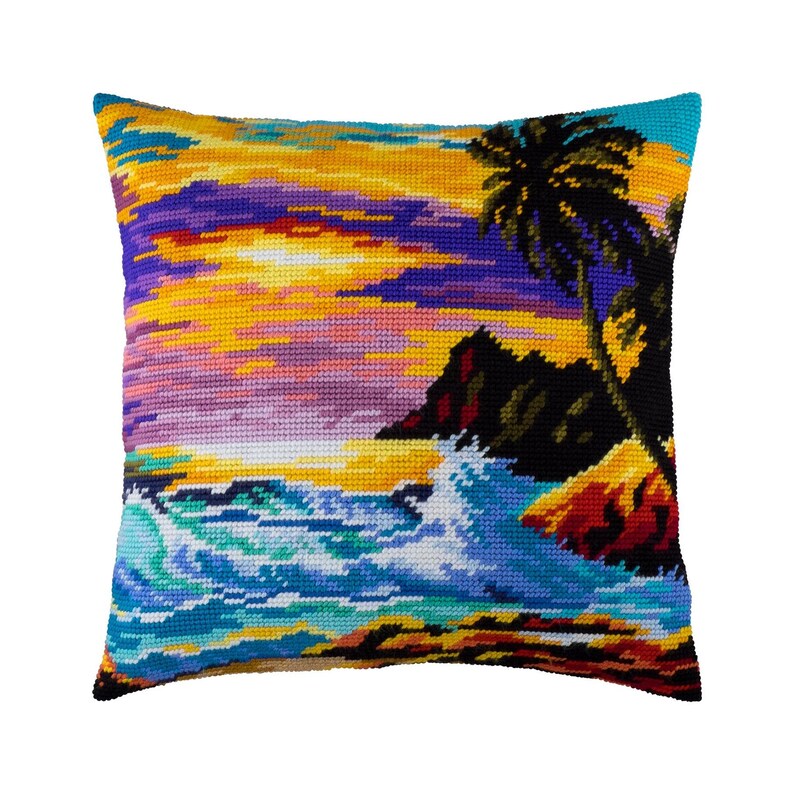 DIY Needlepoint Pillow Kit Tropical Sunset Etsy