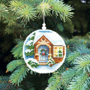 DIY Cross stitch kit &quot;Winter evening&quot;, Embroidery on a plastic canvas, Christmas home decor, Christmas gift