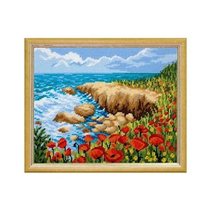 DIYプリントタペストリーキット「Littoral」14.2x18.5インチ/36 x 47 cm、ニードルポイントキット、刺繍キット、プリントキャンバス
