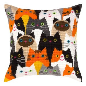 DIY Needlepoint Pillow Kit "Cat choir" | Tapestry Cushion, Tent Stitch Embroidery Kit, Needlecraft Pillow, Printed Canvas 16x16 in, 40x40 cm
