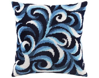 DIY Nadelspitzen Kissen Kit ""Swirls"" | Gobelin Kissen, Stickpackung, Stickpackung, Stickpackung, Bedruckte Leinwand 40 x 40 cm