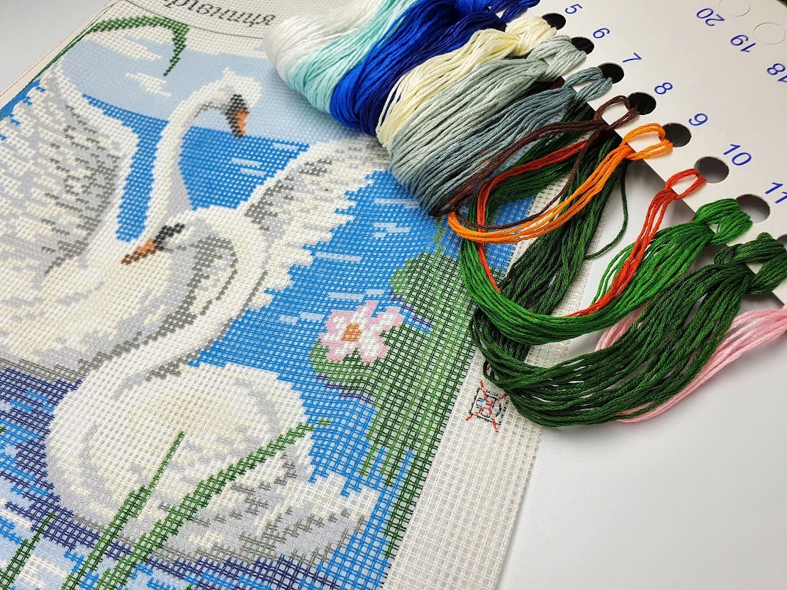 DIY Needlepoint Kit Cross Stitch Kit Swans Embroidery kit Etsy