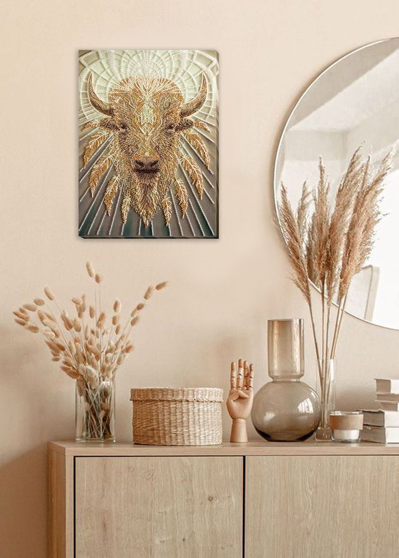 Abris11 Bead DIY Embroidery Kit Bull symbol of the new year bead stitch Good gift Size: 9.8x13.3 25x34 cm