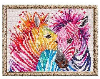 DIY Printed Tapestry kit "Zebras" 14.2x18.5 in / 36x47 cm, Needlepoint Kit, Embroidery kit, Printed Canvas