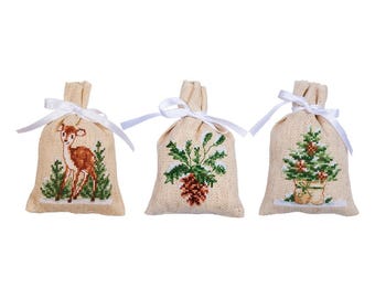 DIY Counted Cross Stitch Kit "Bag kit Winter set of 3"  Embroidery kit, Home decor, Gift for her