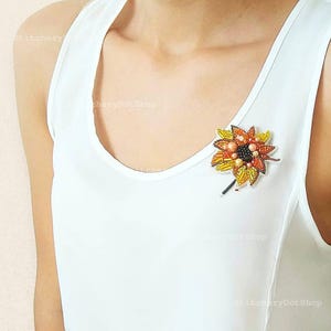 Beadwork kit for creating brooch Sunflower, DIY Jewelry making kit, Brooch Pin kit, Seed beaded brooch, Bead Embroidery Kit