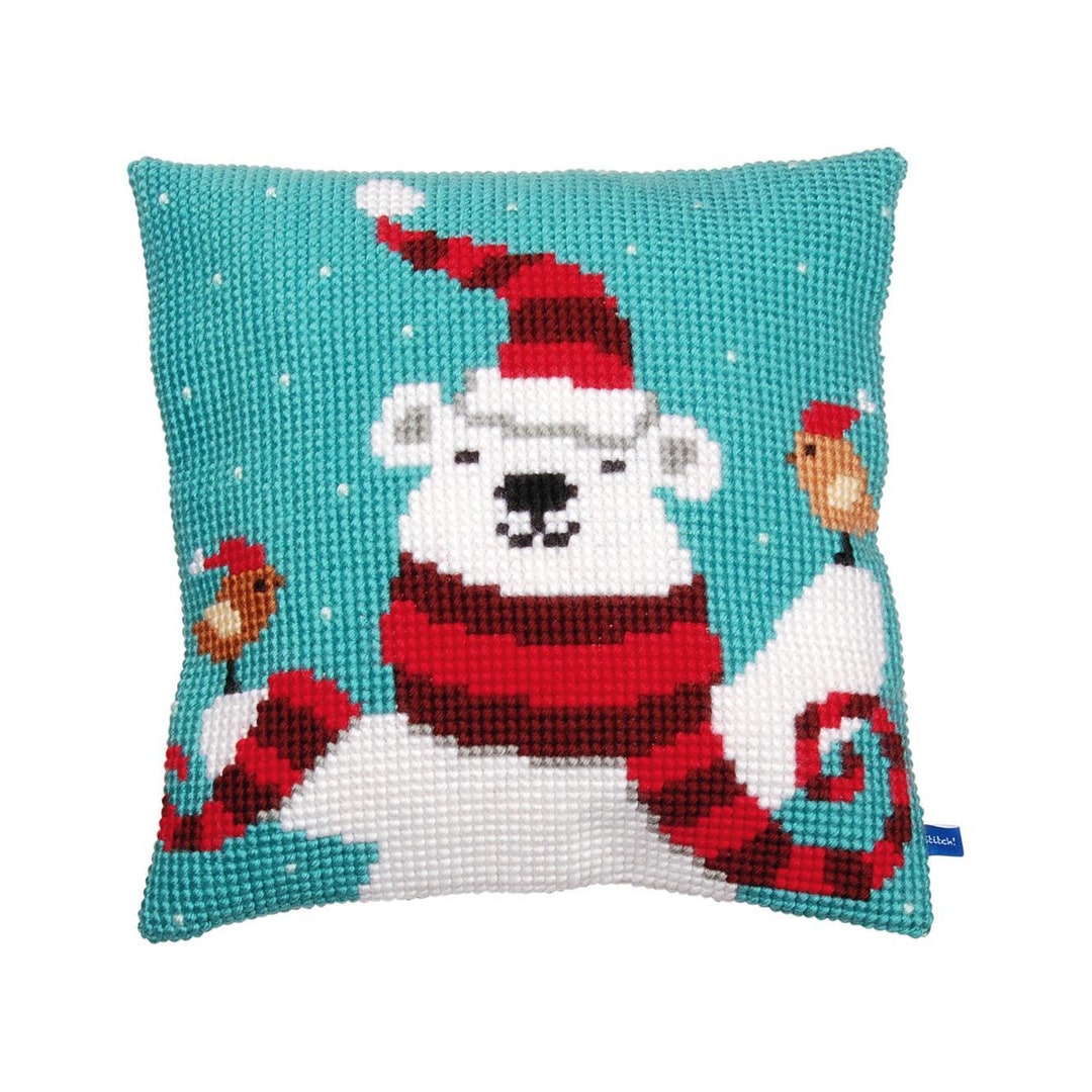 DIY Cross Stitch Cushion Kit happy Christmas Bear, Needlepoint Pillow