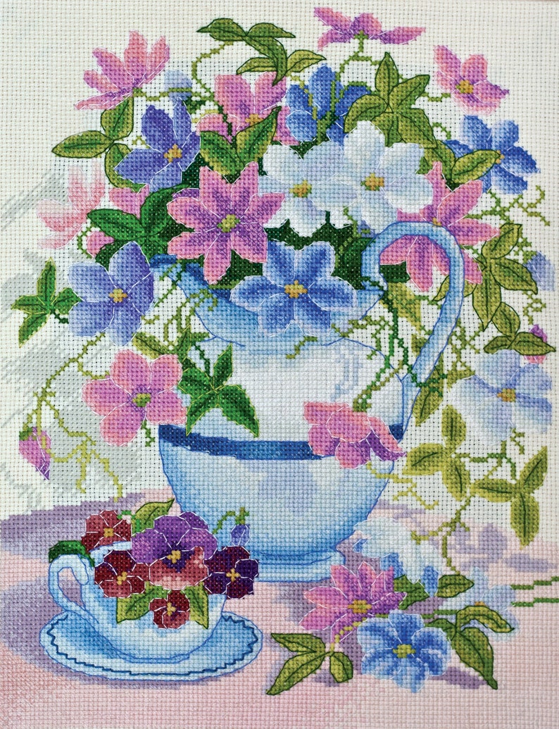 23x30 cm DIY Cross Stitch Kit Clematis in jug size: 9.0x11.8 Abris1 Embroidery kit