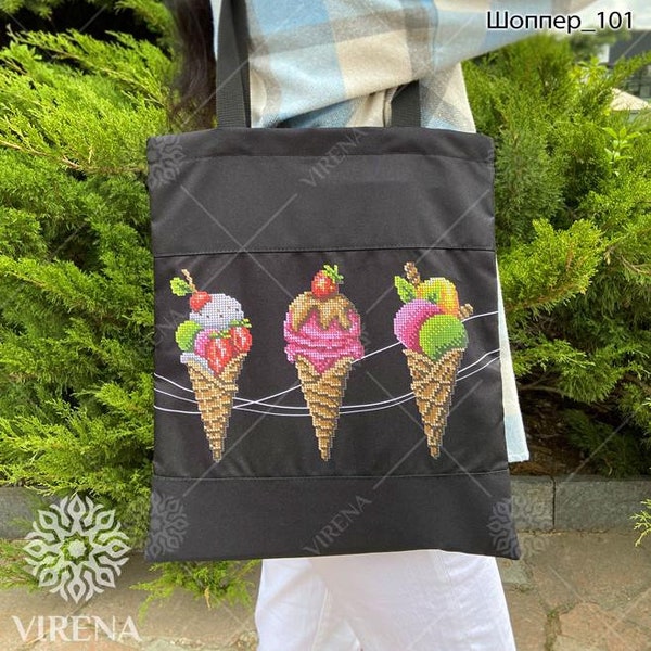 DIY kit for shopper bag kit "Ice cream", Handbag with bead embroidery kit, Gift for women