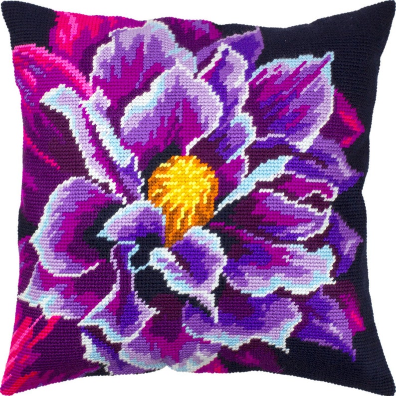 DIY Needlepoint Pillow Kit clematis Tapestry Etsy