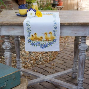 DIY Aida Table Runner kit &quot;Little ducks&quot;, Counted Cross Stitch Kit, Embroidery table decor kit