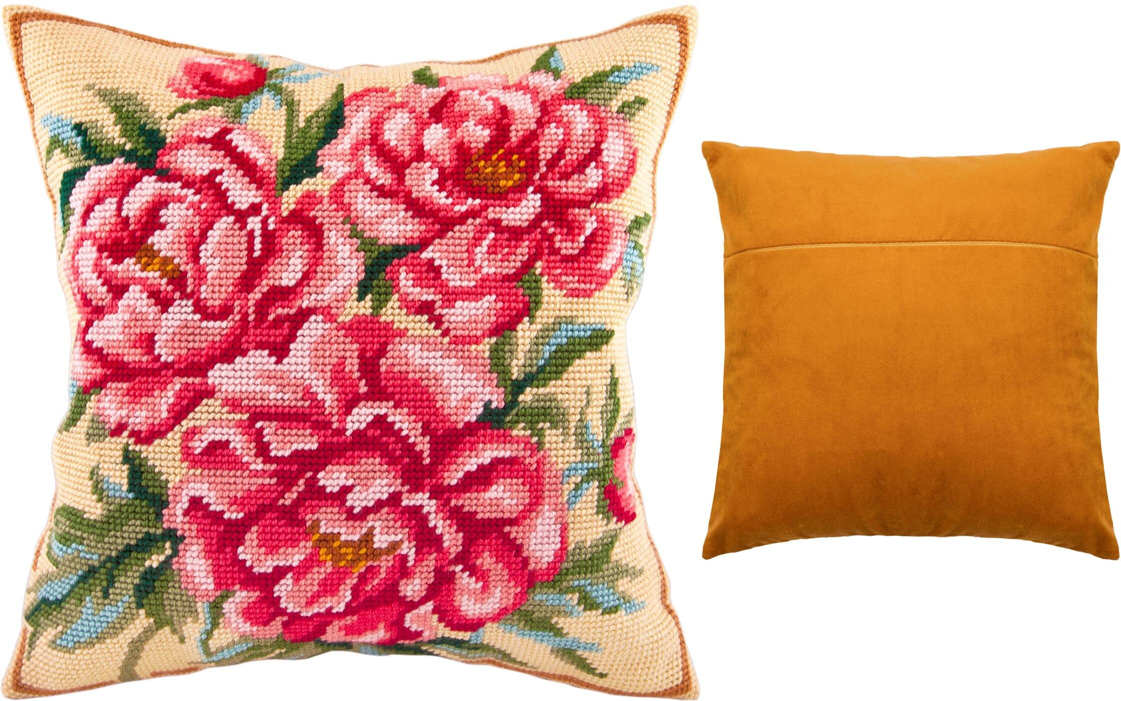 DIY Needlepoint Pillow Kit peony Tapestry Cushion Etsy