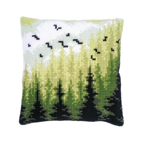 DIY Cross Stitch Cushion Kit "Forest", Needlepoint Pillow Kit, Embroidery kit, Home decor