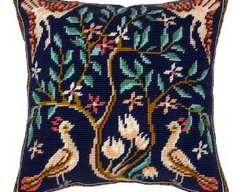 "DIY Nadelspitzen Kissen Kit ""Vögel"" | Gobelin Kissen, Stickpackung, Stickpackung, Stickpackung, Bedruckte Leinwand 40 x 40 cm