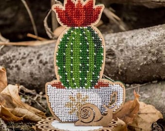 DIY Bead Embroidery Kit on Wood - "Blooming cactus" | Handmade Beaded Décor | Perfect Gift Idea