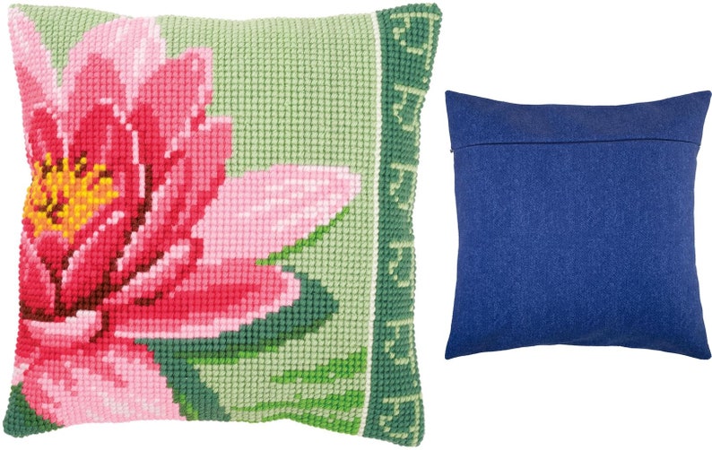 DIY Cross Stitch Cushion Kit pink Lotus Flower Etsy