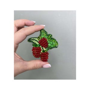 Beadwork kit for creating brooch &quot;Raspberry&quot;, DIY Jewelry making kit, Brooch Pin kit, Seed beaded brooch, Bead Embroidery Kit