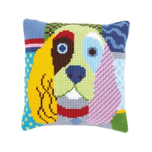 DIY Cross Stitch Cushion Kit "Modern dog", Needlepoint Pillow Kit, Embroidery kit, 16"x16"