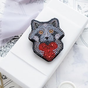 DIY Jewelry making kit &quot;Little raccoon&quot;, Seed beaded brooch, Bead Embroidery Kit A03